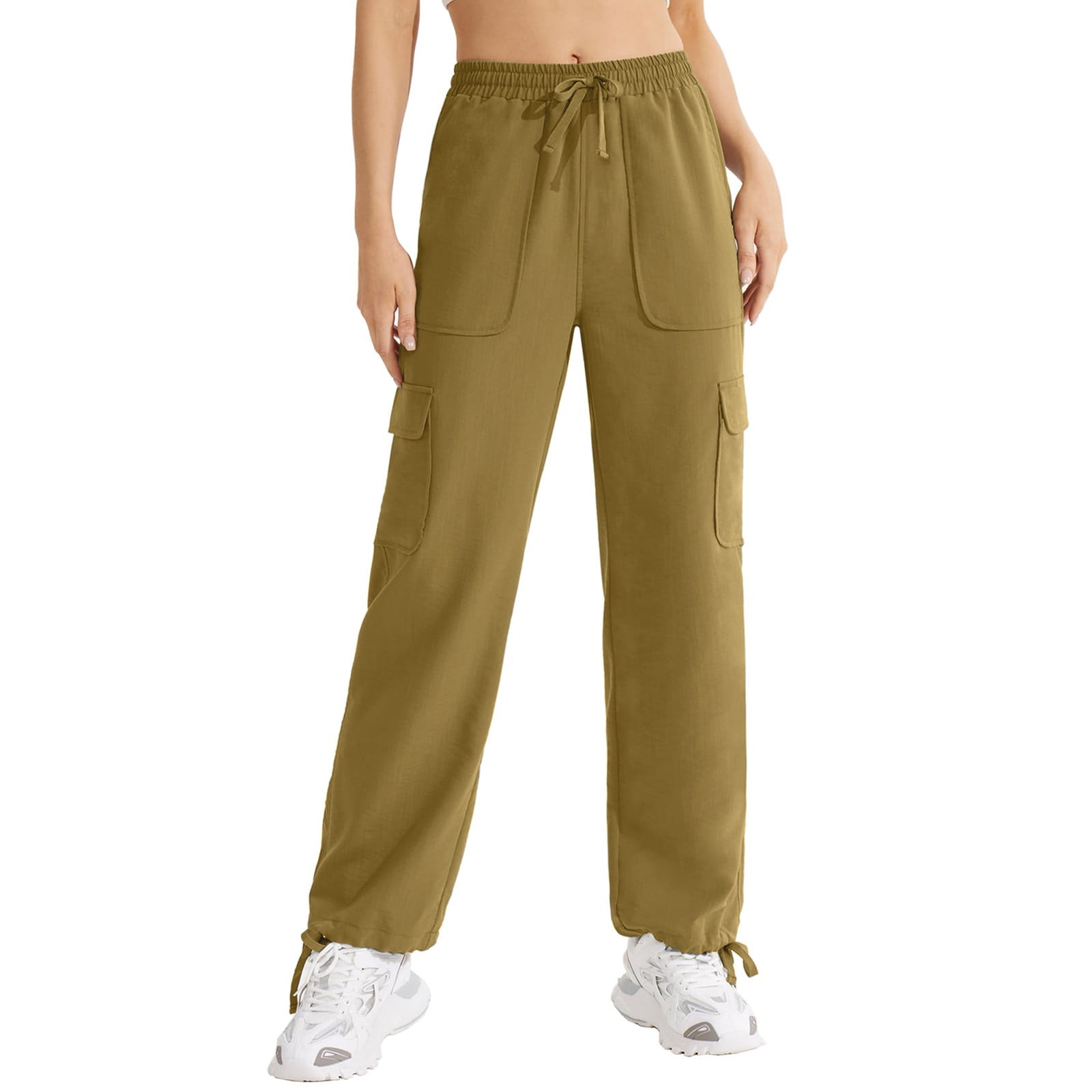 Shinfy Sweatpants Huesdet Girls Cargo Pants Clothes Elastic Waist Drawstring Cotton Jogger Pants For Girls With Multi Pockets 2024(Khaki,9-10 Years Peachdwear Cargo Pants