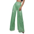 thumbnail image 1 of Dndkilg Womens Light Green Sequin Pants High Waisted Sparkle Wide Leg Shiny Pants Flare Gold Silver Dressy Metallic Party Light Green L, 1 of 5