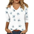 thumbnail image 1 of Dndkilg Women's Tunic Tops, 3/4 Sleeve Clearance V Neck Half Sleeve Tshirt for Women Elbow Floral Fitted Shirt Women Womens Dress Tops and Blouses Plus Size White XL, 1 of 3