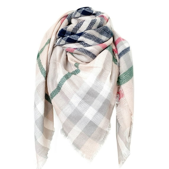 Dndkilg Womens Square Hiking Winter Pashmina Outdoor Scarf Western Check Plaid Shawl 140cm/55.12 inches Scarves Scottish Tartan Poncho Christmas for Women Men Dressy Blanket White