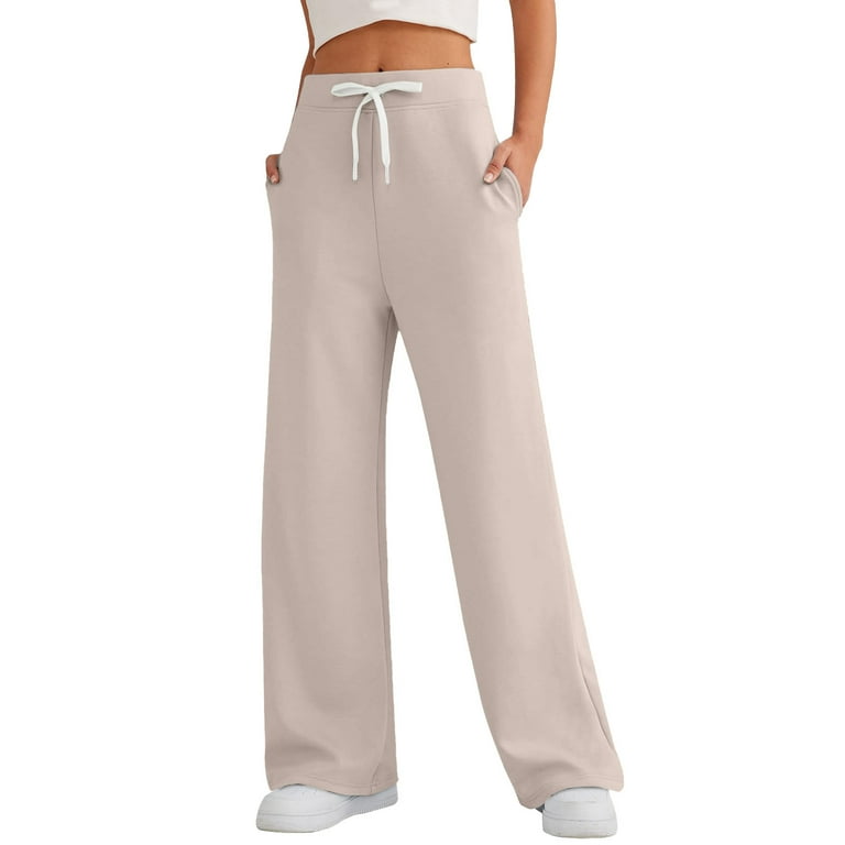 Dndkilg Womens Sweatpants Wide Leg Fleece Lined High Waisted Baggy Petite Joggers Pants Drawstring Athletic with Pockets Straight Leg Womens Ribbed Sweat Pants Khaki S Walmart