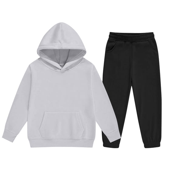 Dnhxils Boys 2 Piece Sweatsuit Set Long Sleeve Hooded Sweatshirts with Pocket Solid Color Sweatpants Casual Outfit for Kids Gray 3-4 Years