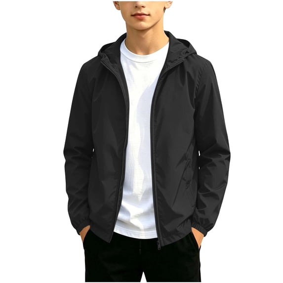 Dnhxils Boys Rain Jacket Waterproof Hooded Raincoat for Teens Kids Spring Outdoor Long Sleeve School Clothes