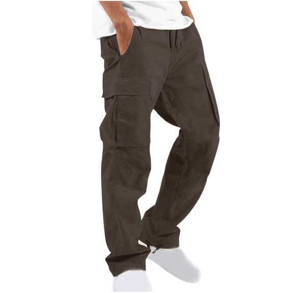 Dnhxils Cargo Pants for Men Workout Hiking Relaxed Fit Pants with Pockets Athletic Elastic Waist Drawstring Casual Work Trousers