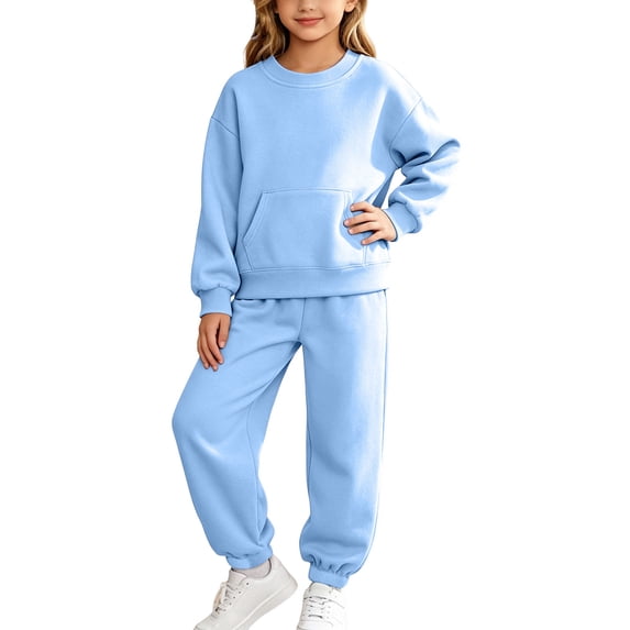 Dnhxils Girls Athletic Sets Kids Two Piece Outfits Long Sleeve Pullover Sweatpants with Pockets for Teen Girls Fall Sports Clothes