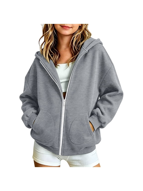 Girls Hoodies with Zipper Kids Long Sleeve Sweatshirt School Clothes for Teens Fall Fashion Jacket