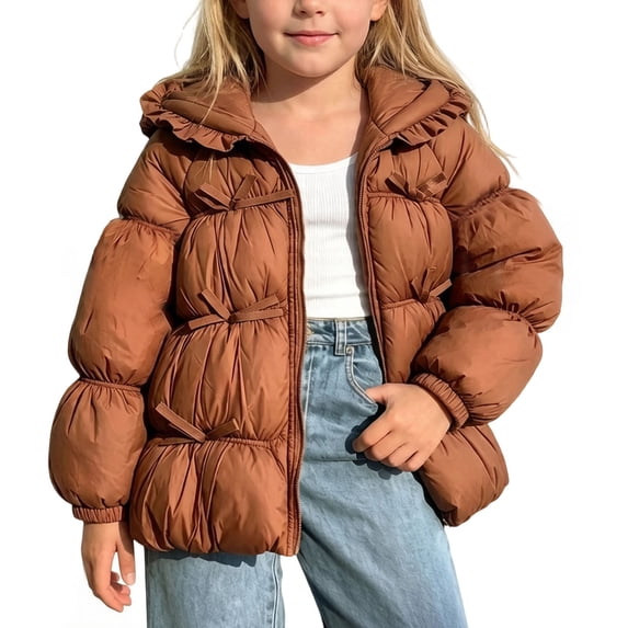 Dnhxils Girls Jacket Winter Lightweight Puffer Coat Toddlers Trendy Hooded Zip Up Jacket Kids Winter Warm Clothes Orange 5-6 Years