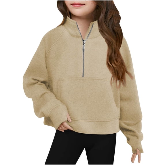 Dnhxils Girls Lightweight Pullover Zip Up Sweatshirt with Pockets for Kids Tween Girls Trendy Fall Clothes