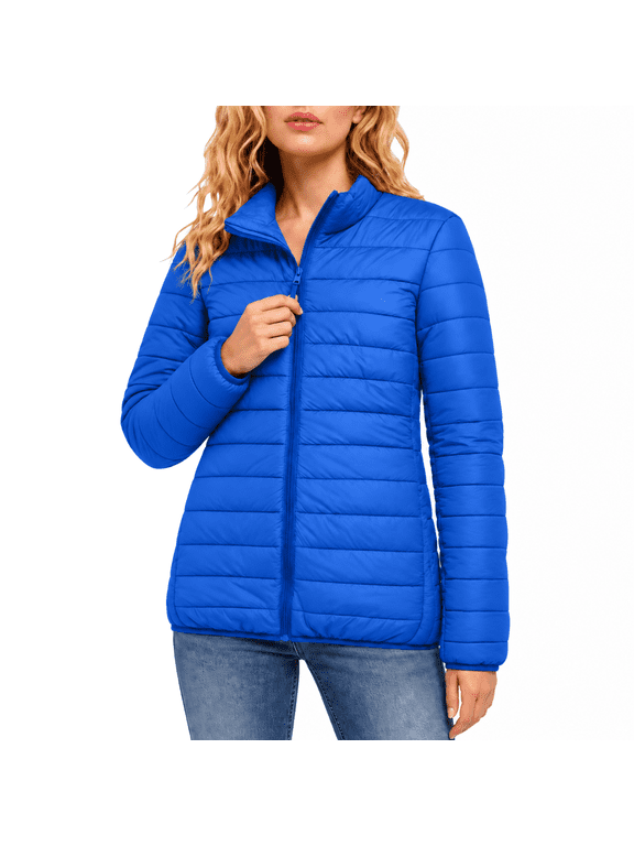 Quilted Jackets for Women Puffer Lightweight Casual Padded Coat Stand Collar Zip up Long Sleeve Packable Winter Outerwear