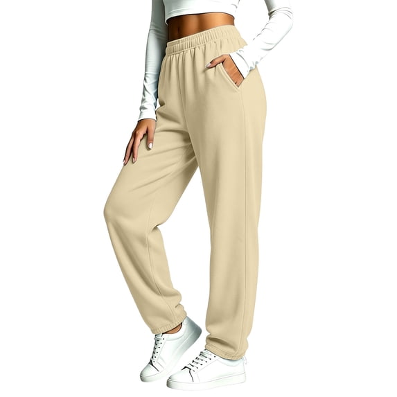 Dnhxils Straight Leg Sweatpants for Women Trendy Elastic Waist Pants with Pockets for Ladies Womens Fall Fashion Clothes Khaki L