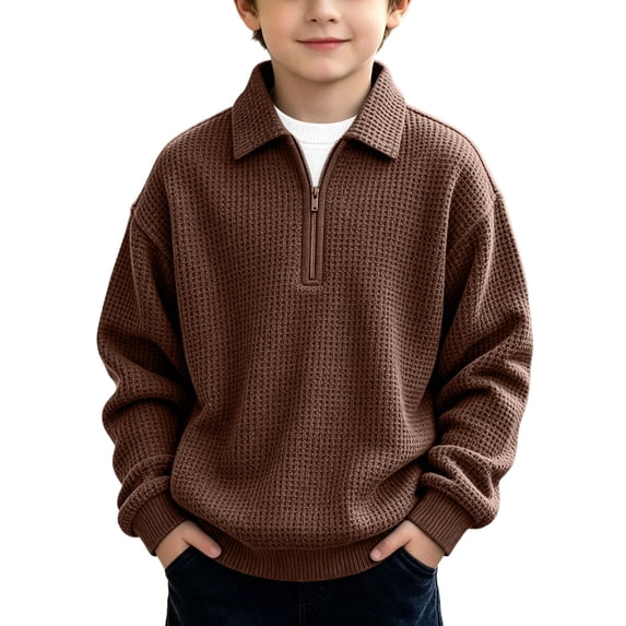Dnhxils Sweatshirts for Boys Quarter Zip Pullover Long Sleeve Shirt for Kids Waffle Knit Polo Teen Clothes