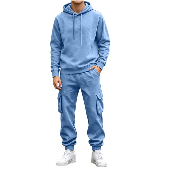 Dnhxils Sweatsuits for Men Fashion 2 Piece Sets Hooded Sweatshirts Drawstring Pants with Pockets Mens Casual Sports Outfits Blue M
