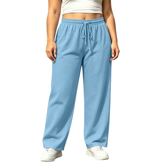 Dnhxils Wide Leg Sweatpants Women Plus Size Pants with Pockets Ladies Drawstring Sweat Pants Womens Fall Fashion Blue XXXXL