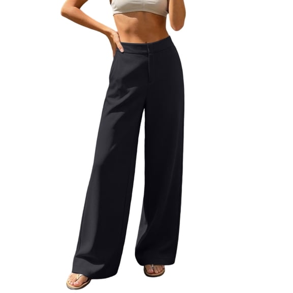 Dnhxils Women Dress Work Pants High Waisted Long Trousers with Pockets Wide Leg Regular Fit Business Casual Slacks Black S
