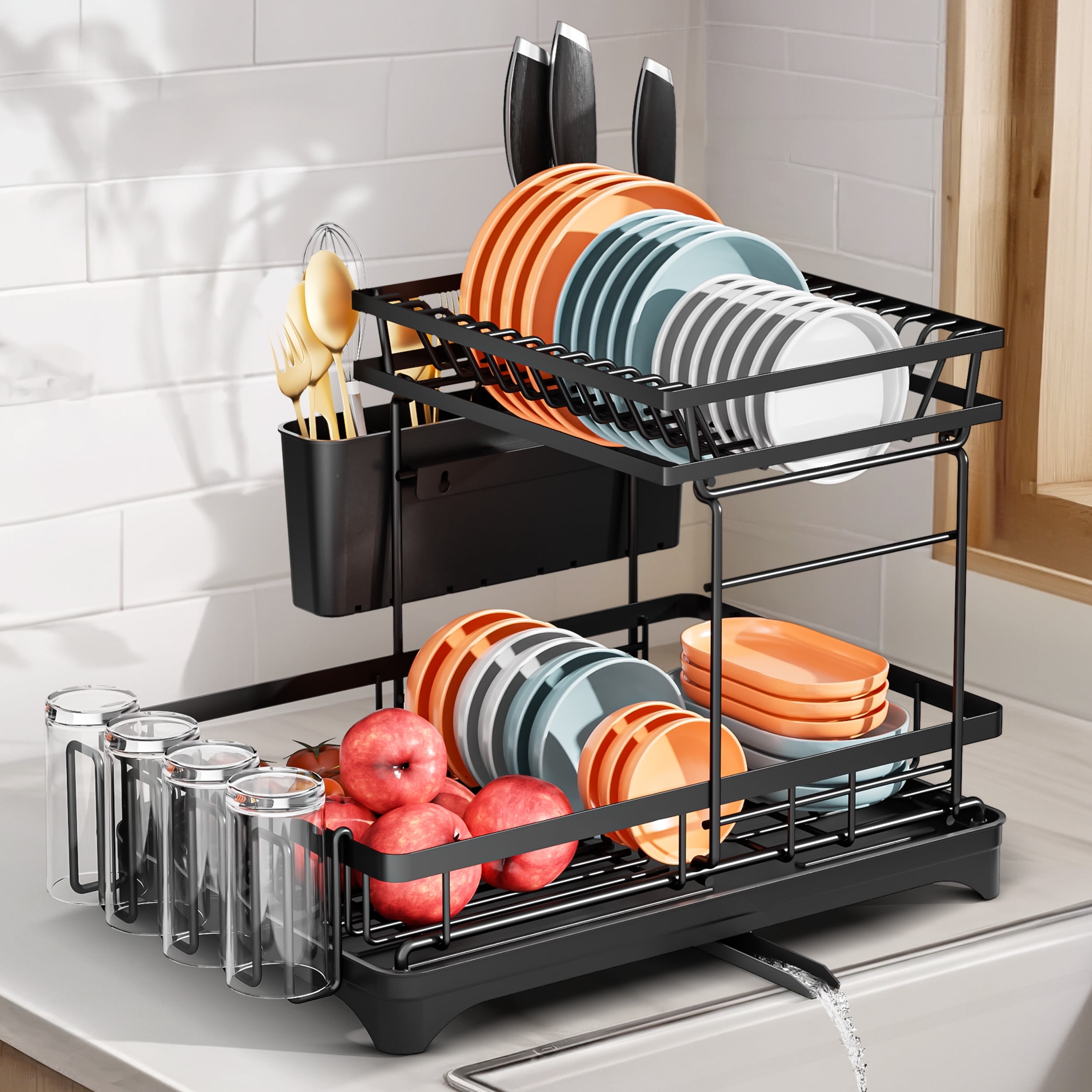 Better Chef 22 Inch Chrome 2 Tier Dish Rack Model DR 2201 with Cutlery Holder Walmart