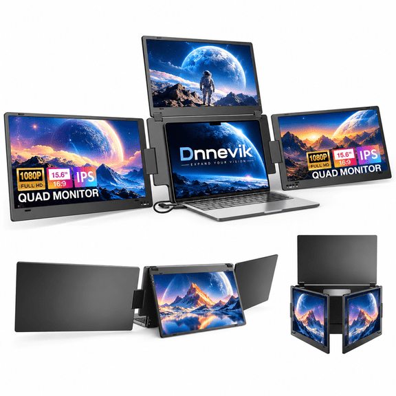 Dnnevik 15.8" Dual Laptop Screen Extender, FHD 1080P IPS Portable Triple Monitor for 13-17.3" Laptops, 300 Nits, 100% sRGB, USB-C/HDMI, Plug and Play