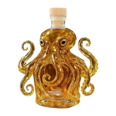 Dnogom 11oz(320ml) Octopus-Shaped Whisky/Wine Bottle Creative Decor,Transparent High Borosilicate Glass Liquor Bottle for Living Room Cabinet Gift Collection ﻿