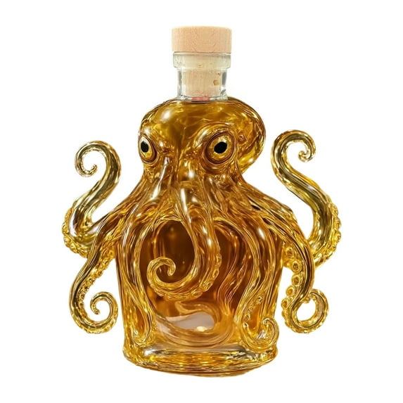 Dnogom 11oz(320ml) Octopus-Shaped Whisky/Wine Bottle Creative Decor,Transparent High Borosilicate Glass Liquor Bottle for Living Room Cabinet Gift Collection 