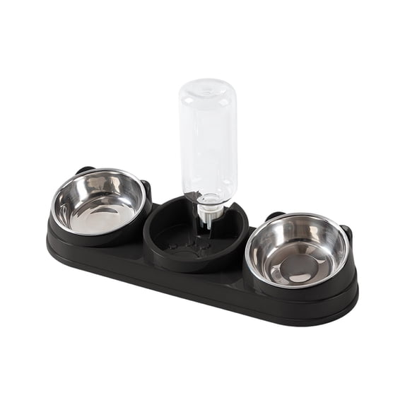 Dnogom 2-in-1 Elevated Pet Bowls Feeding Station with Gravity Water Dispenser, 304 Stainless Steel Double Pet Bowl Set for Cats & Dogs