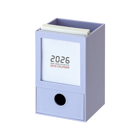 Dnogom 2026 3-in-1 Desk Calendar with Pen Holder,Multi-Functional Desktop Organizer with Calendar & Drawer for Desktop Bedroom Dormitory Gift