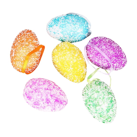 Dnogom 6PCS Glitter Easter Eggs Pendants Decoration, 2.36x1.57" Colorful Eggs Hanging Decor for Easter Party, Home Furnishing & Basket Displays