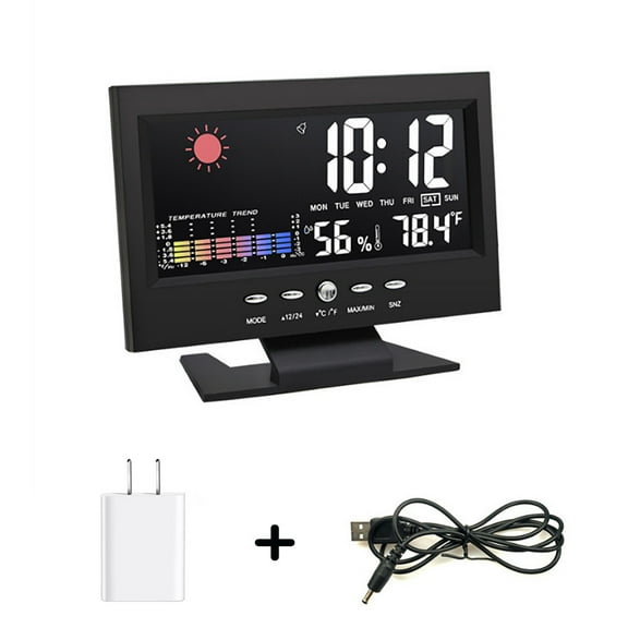 Dnogom Color Screen Weather Clock with Temp/Humidity Monitoring, Voice-Activated Control LCD Backlit Alarm Clock for Bedroom Living Room Decor