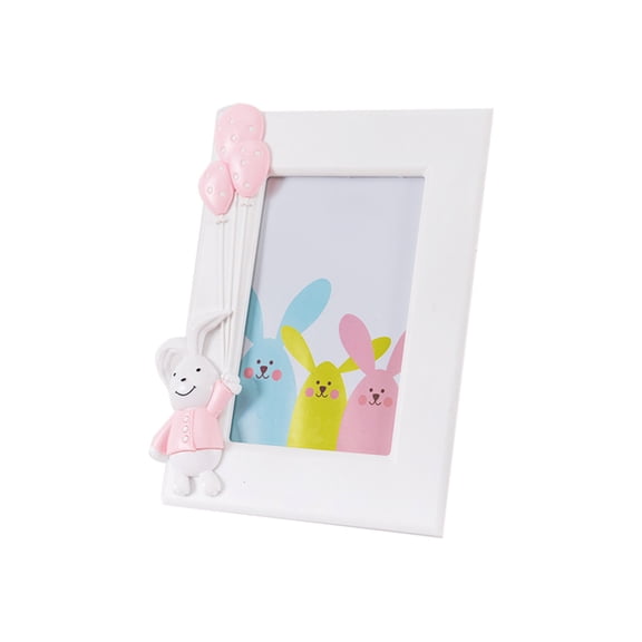 Dnogom Easter Bunny Figurine Photo Frame Decoration, 7.08x9.05" Cute Rabbit Decorative Photo Frame for Tabletop & Wall Display(Fits 7in Photos)