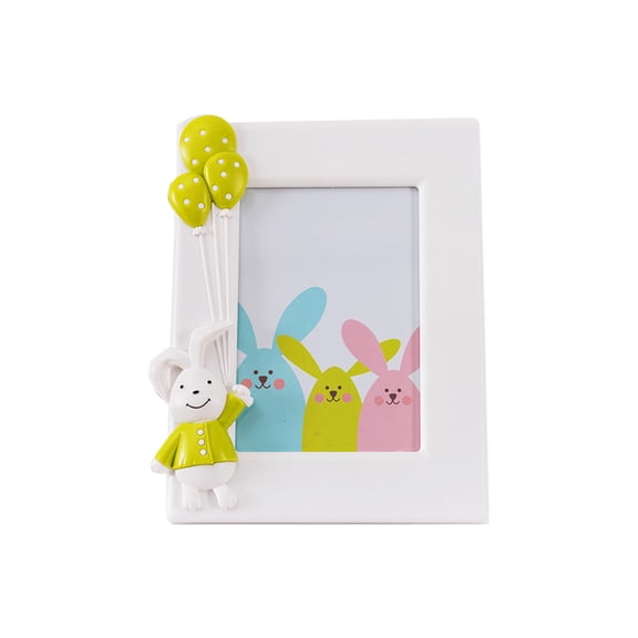 Dnogom Easter Bunny Figurine Photo Frame Decoration, 7.08x9.05" Cute Rabbit Decorative Photo Frame for Tabletop & Wall Display(Fits 7in Photos)