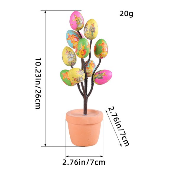 Dnogom Easter Eggs Tree Potted Multi-Pattern Easter Decoration, 10.23in Colorful Foam Eggs Tree Festive Decor for Indoor Outdoor Easter Party, Table & Shelf
