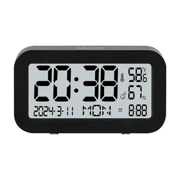Dnogom Multi-Function 6-in-1 LCD Digital Weather Alarm Clock,with Temp/Humidity/Calendar Display,Large Screen Desk Clock Decor for Bedroom Dormitory