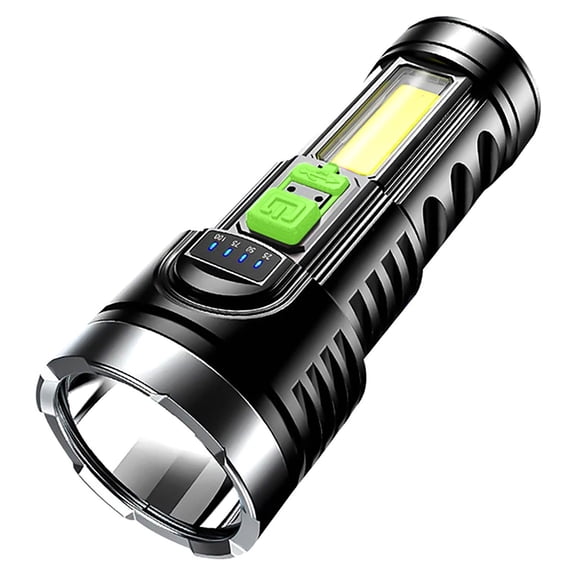 Dnogom OSL+COB 4-Mode Rechargeable LED Flashlight, IPX6 Waterproof USB Torch with Side Floodlight for Outdoor Activities (Black)