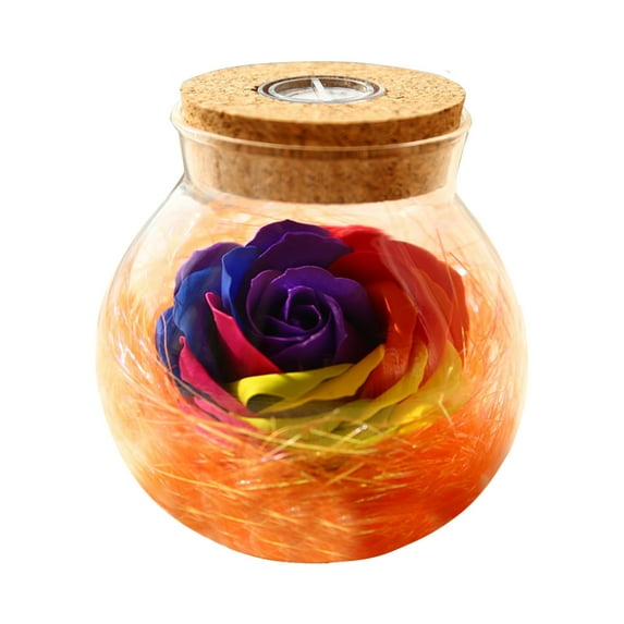Dnogom Romantic Preserved Rose Wishing Bottle Ornament,Colorful Eternal Rose Flower with Built-In Light Decor for Valentine's Day Christmas Gift