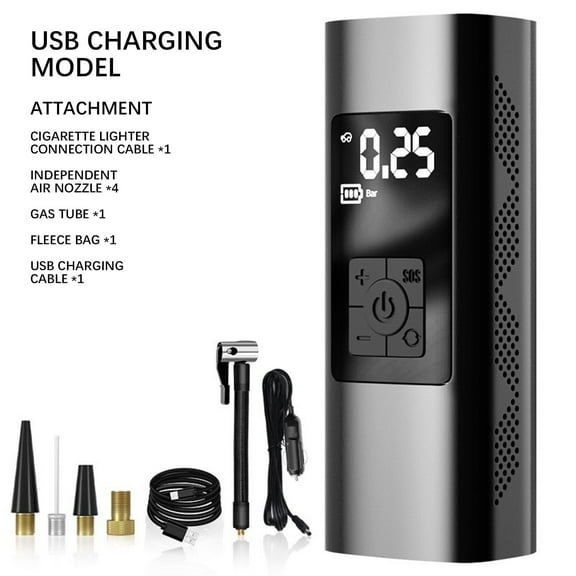 Dnogom Wireless Handheld Portable Car Inflator,USB Rechargeable/Wired High-Power Digital Tire Pressure Pump with Emergency Charging & Lighting for Car/Motorcycle/Bike/Ball