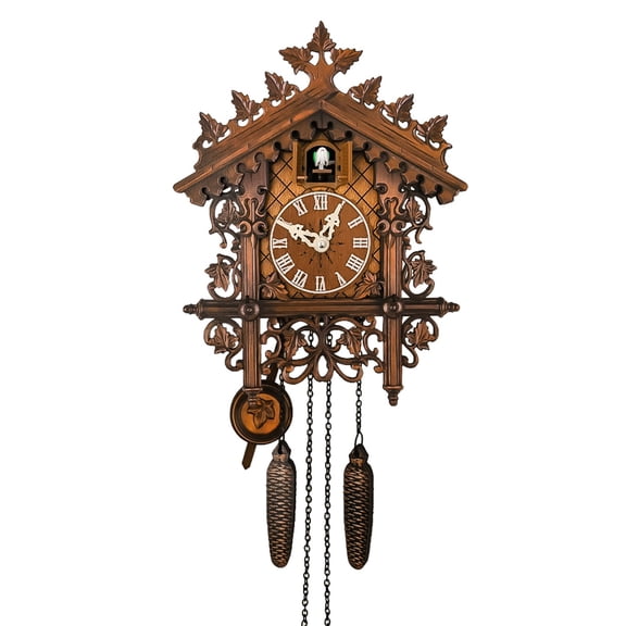Dnogom Traditional Wooden Black Forest Cuckoo Wall Clock Decoration,Handcrafted Wooden Hanging Ornament Pendulum Quartz Clock Decor for Living/Dining Room,12.4"
