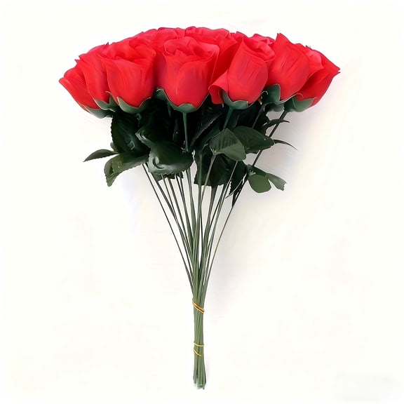 Dnogom Valentine's Day 30-Pack Realistic Red Silk Roses, 13.8" Artificial Flower Bouquet, Romantic Home Wedding Party Holiday Decor