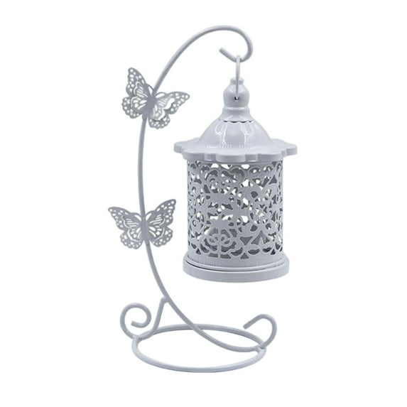 Dnogom Valentine's Day Decoration Butterfly Lantern Candle Holder, White Metal Candlestick Holder Table Centerpiece Romantic Decor for Candlelit Dinner,Party