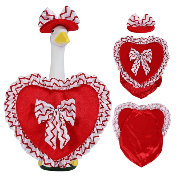 Dnogom Valentine's Day Porch Goose Clothes Decoration, 23-Inch Red/Pink Romantic Heart Goose Decor, for Outdoor Lawn Garden Decoration Accessories