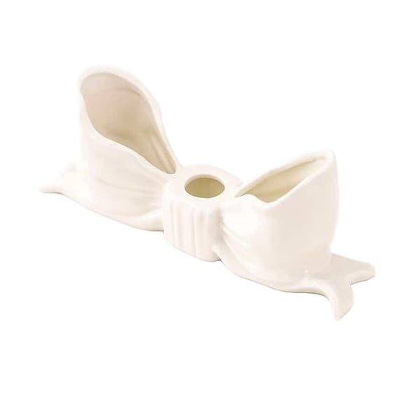 Dnogom Valentine's Day White Ceramic Bow Candlestick Holder, Elegant Taper Candle Holder for Romantic Candlelit Dinners & Home Decor