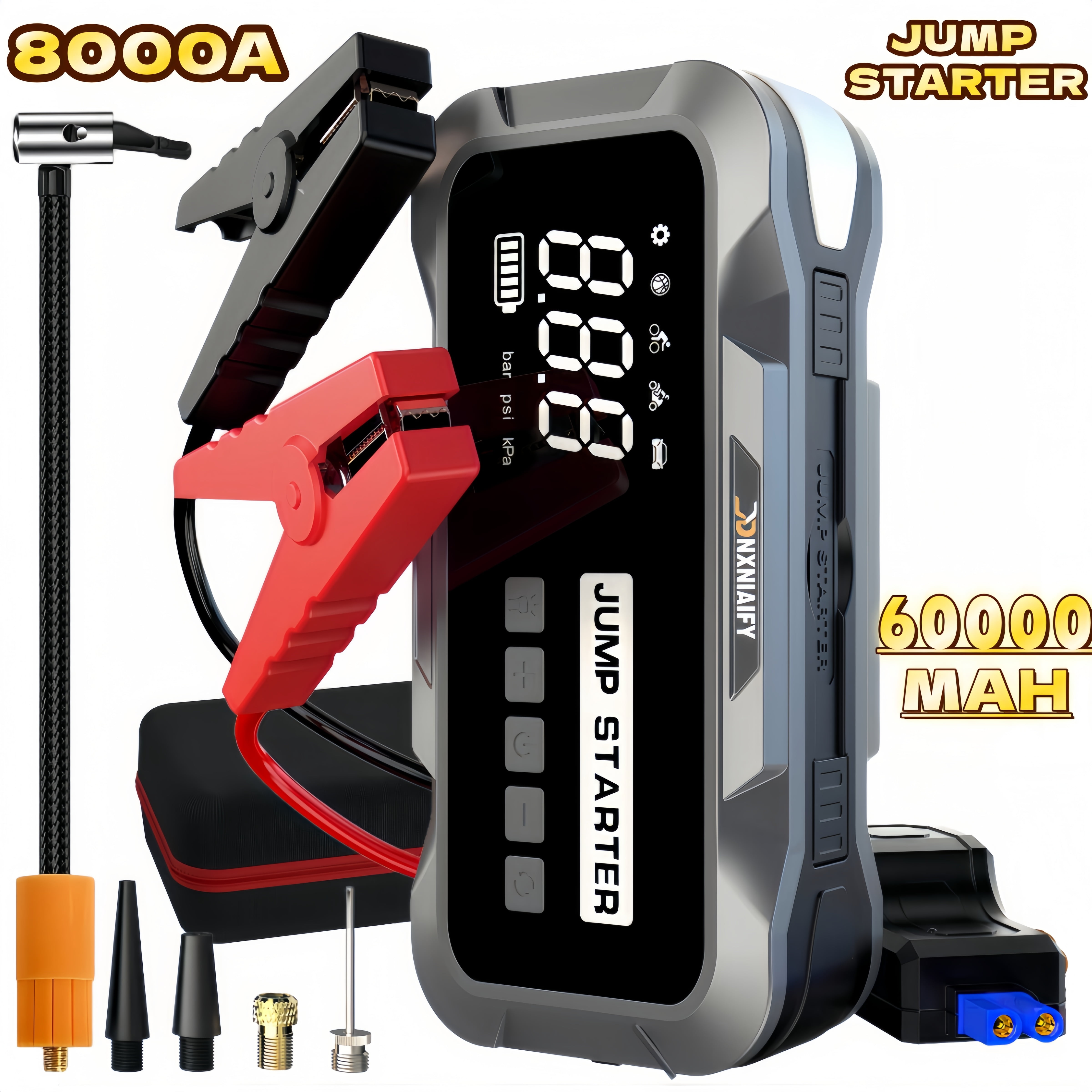 Walmart Saving of  Walmart Black Friday Deals 2025 - DnxnIaIfy Jump Starter,8000A Portable Car Battery Jump Starter with Air Compressor,60000MAH Battery Jump Box Car Starter,12VBattery Booster Pack with 150PSI Digital Tire Inflator