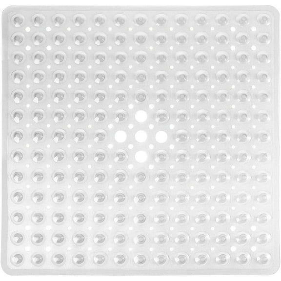 SANMADROLA Square Bath Shower Tub Mat for Bathroom, Non Slip Bathtub Mats with Suction Cups, Drain Holes, Machine Washable, 21 x 21 Inches, Clear