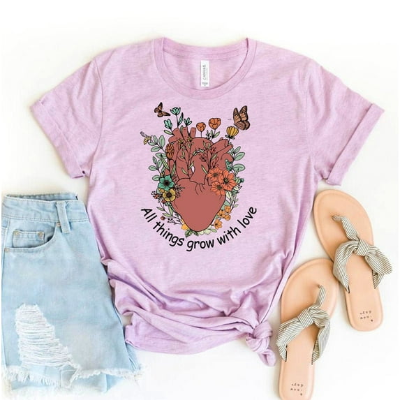 Do All Things With Love T-shirt Heart Shirt Religious Gift Flower Plant Lover Tee Mental Health Top Possible Mom T-shirts Motivational Inspirational