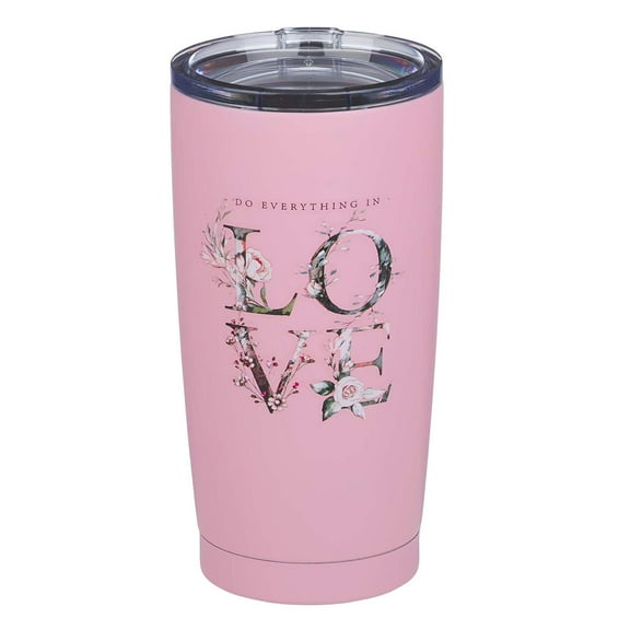 Do Everything In Love Women's Inspirational Travel Tumbler Mug, Pink, 18oz Double Wall Vacuum Insulated Stainless Steel, With Love
