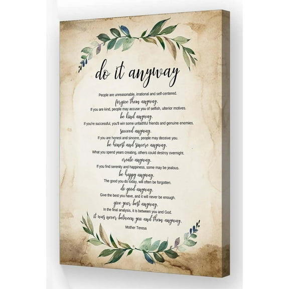 Do It Anyway Poem Wall Art Framed Quotes Poster Vintage Canvas Motivational Pictures Artwork Modern Poetry Wall Art Room Decor