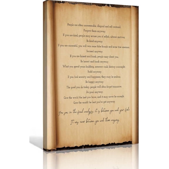 Do It Anyway Poem Wall Art Mother Teresa Inspirational Quotes Poster Nature Bathroom Canvas Prints for Bedroom Modern Pictures for Hallway