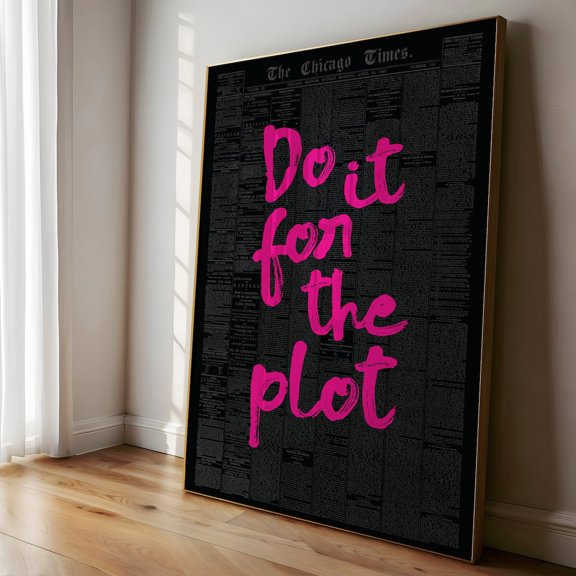 Do It For The Plot Newspaper Wall Art Print, Neutral Retro Living Room Decor Unframed Paper Print