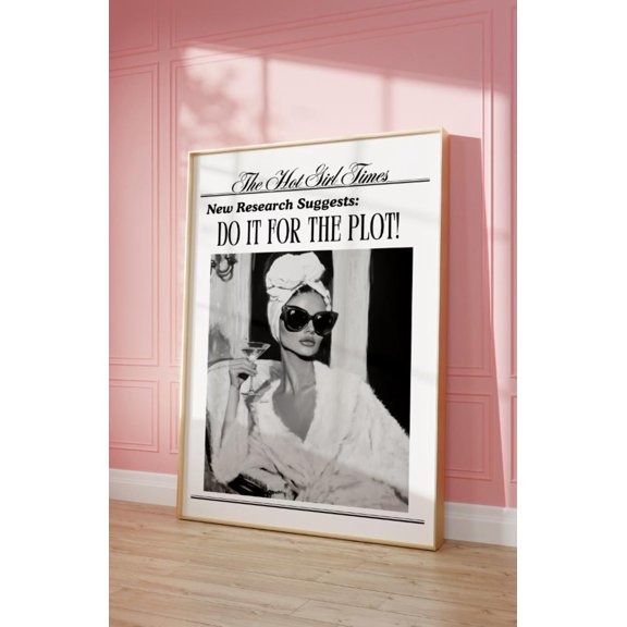 Do It For The Plot Newspaper Wall Art Print, Cowgirl Aesthetic Western Vintage Bar Cart, Dorm Retro, Living Room And Gallery Wall Decor