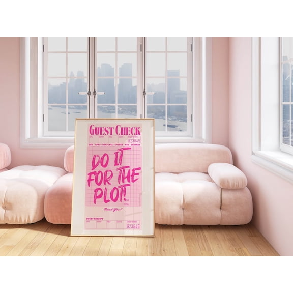 Do It For The Plot Pink Trendy Funky Guest Check Wall Decor, Unframed Canvas 12x16in