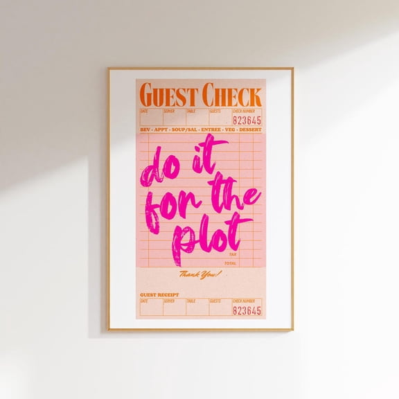 Do It For The Plot Retro Wall Art Pink Print Preppy Room Decor Guest Check Print Maximalist Decor Trendy Wall Art Living Room Prints