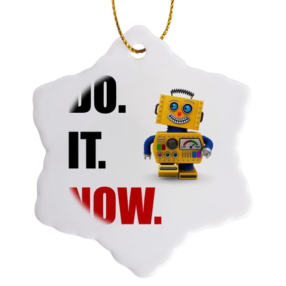 3drose, Do. It. Now. Happy Robot., 3 inch Snowflake Porcelain Ornament