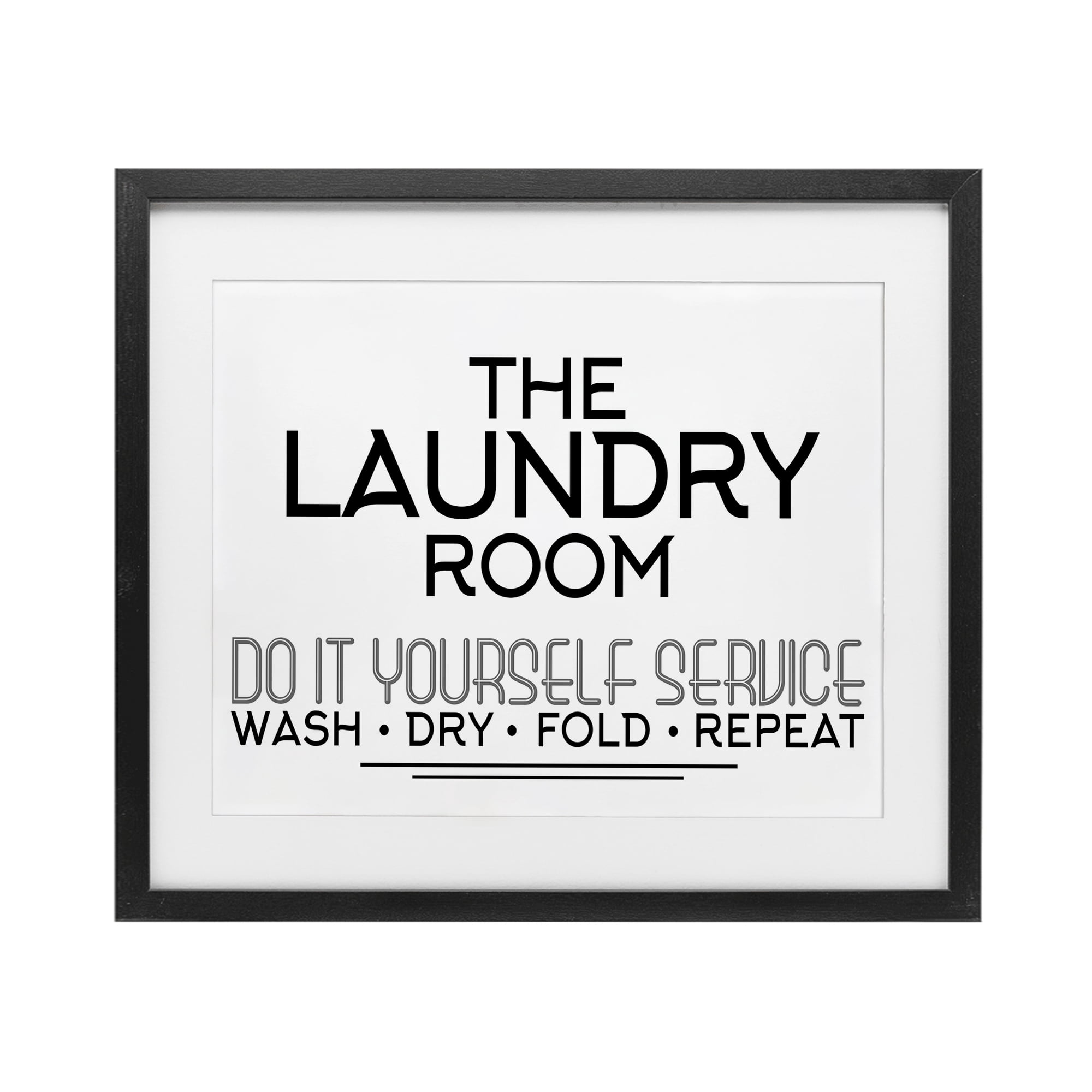 Do It Yourself Laundry Minimal Black Framed Print Under Glass, design by Kim Allen
